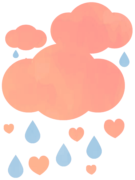secondary logo, clouds, raindrops, hearts