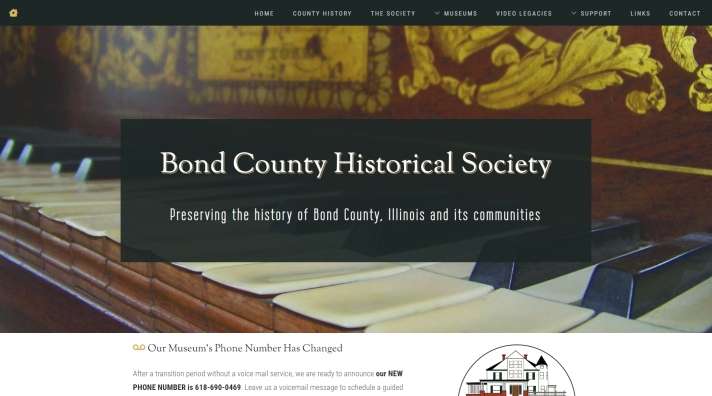 Bond County Historical Society 2023 homepage screenshot