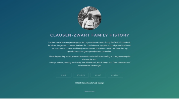 Clausen-Zwart Family History homepage screenshot